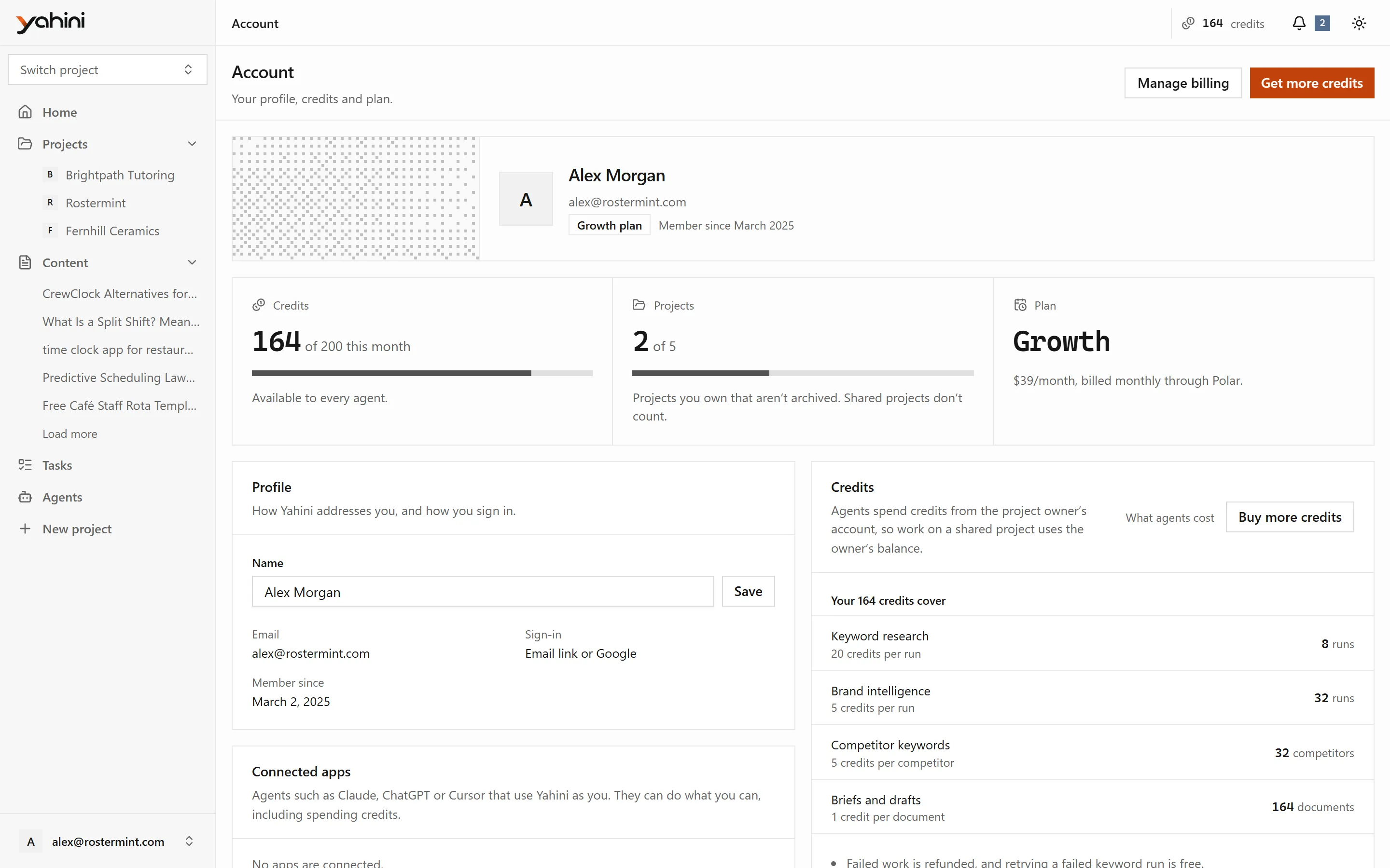 The Account page