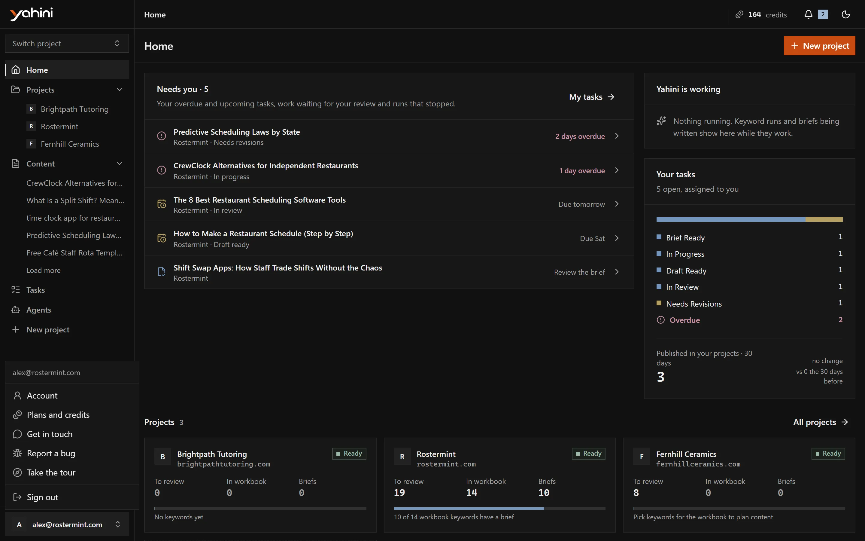 The account menu