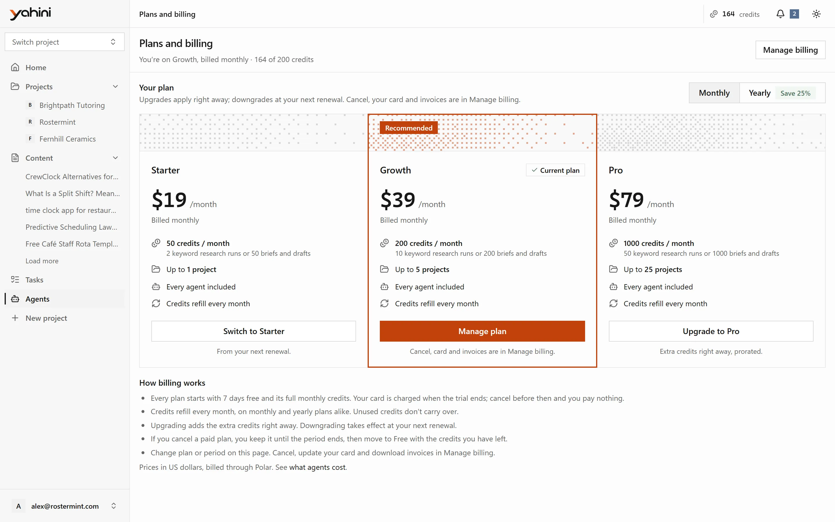 Plans and billing