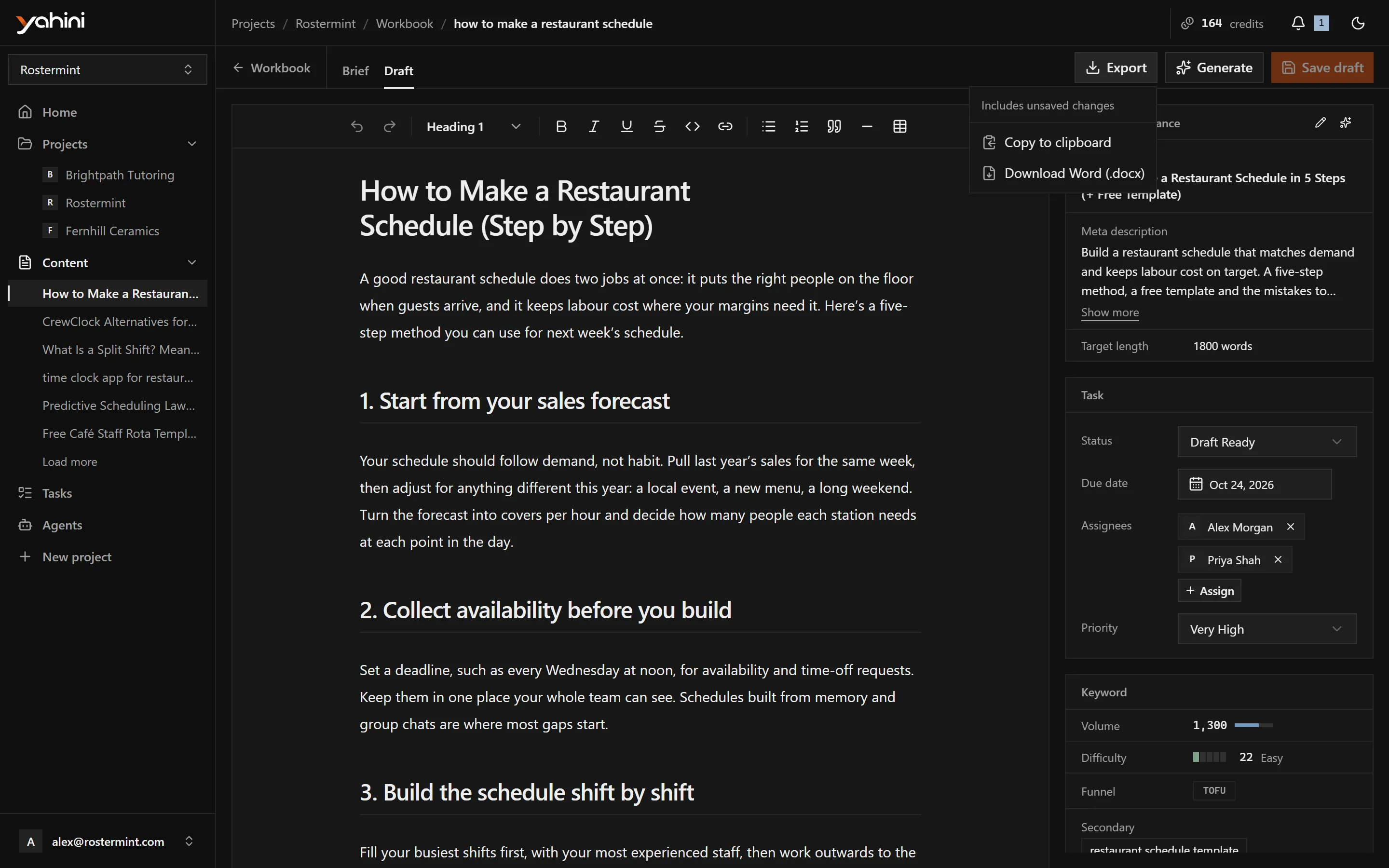 The Export menu