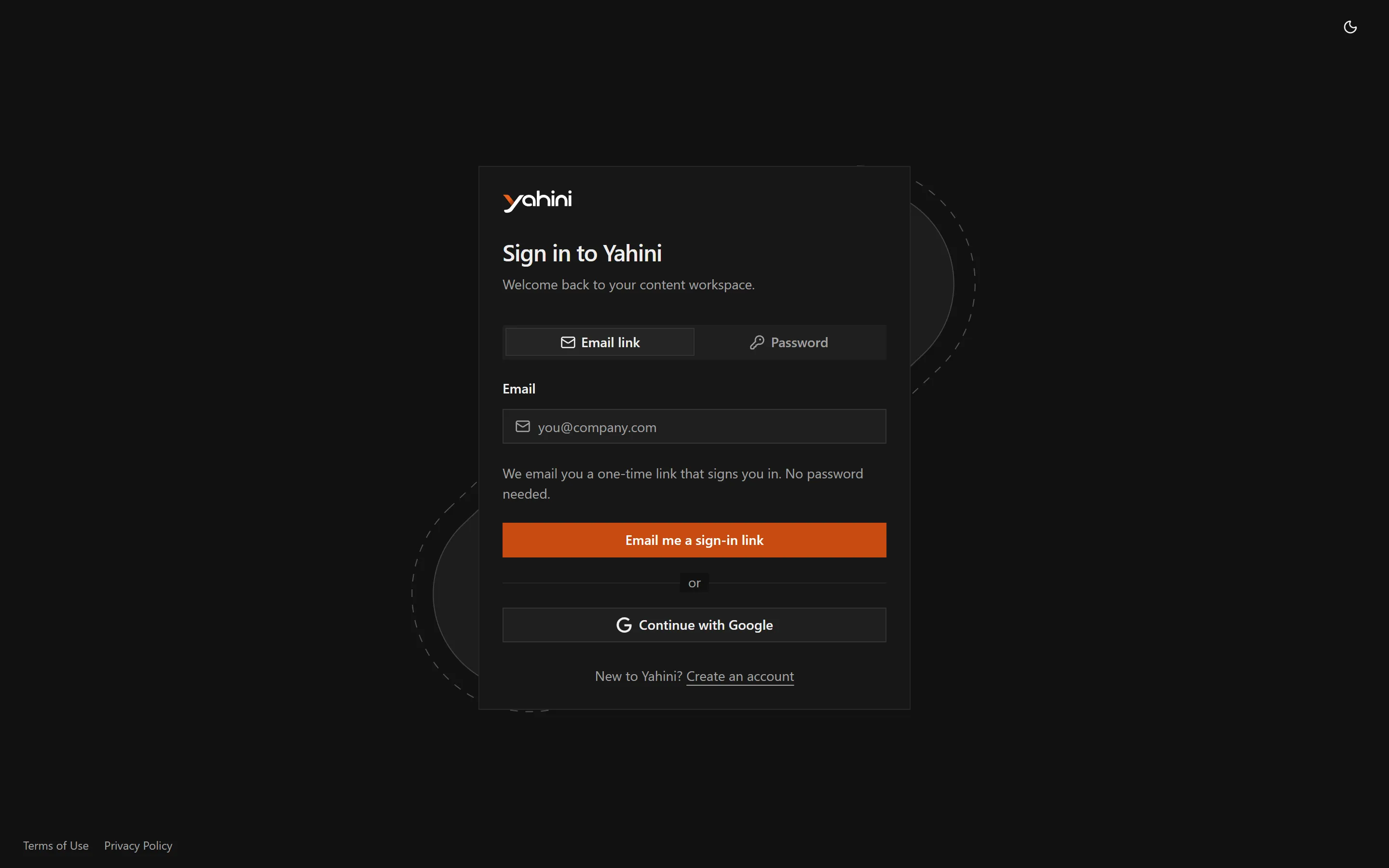 Sign in with an email link, a password or Google
