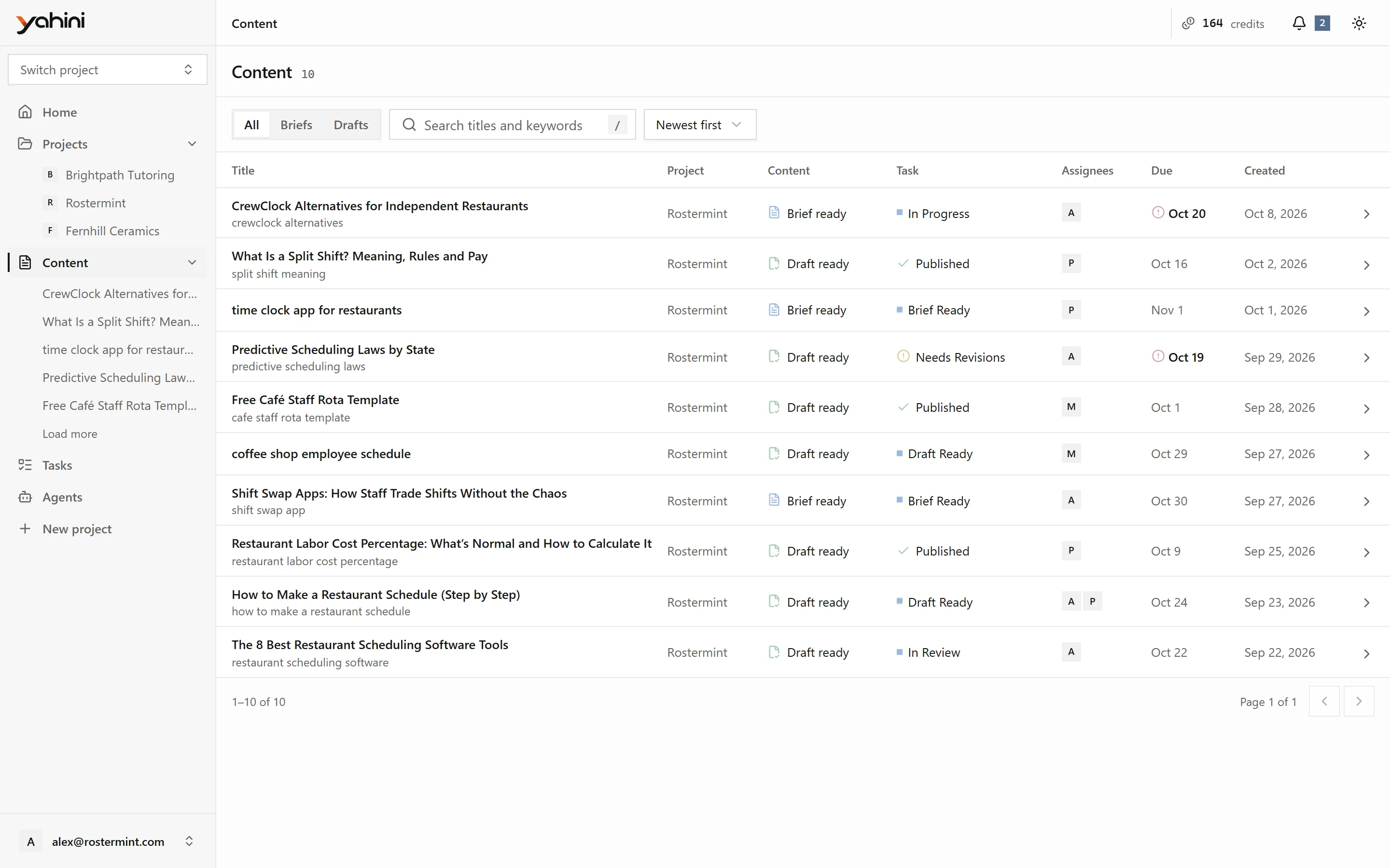 All briefs and drafts across projects