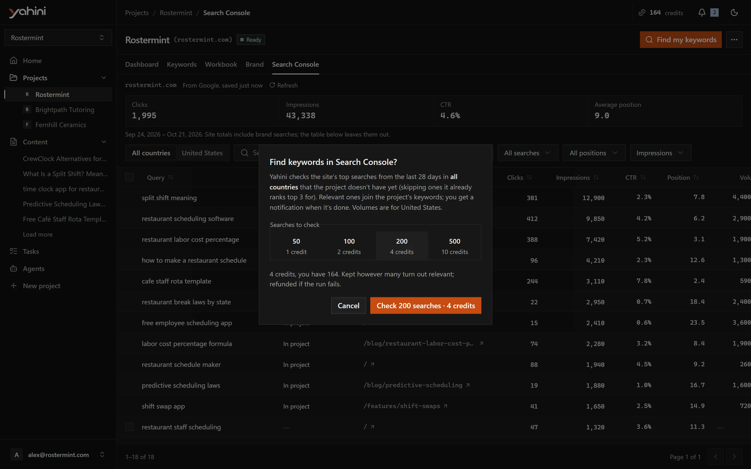 Find my keywords: choose how many searches to check