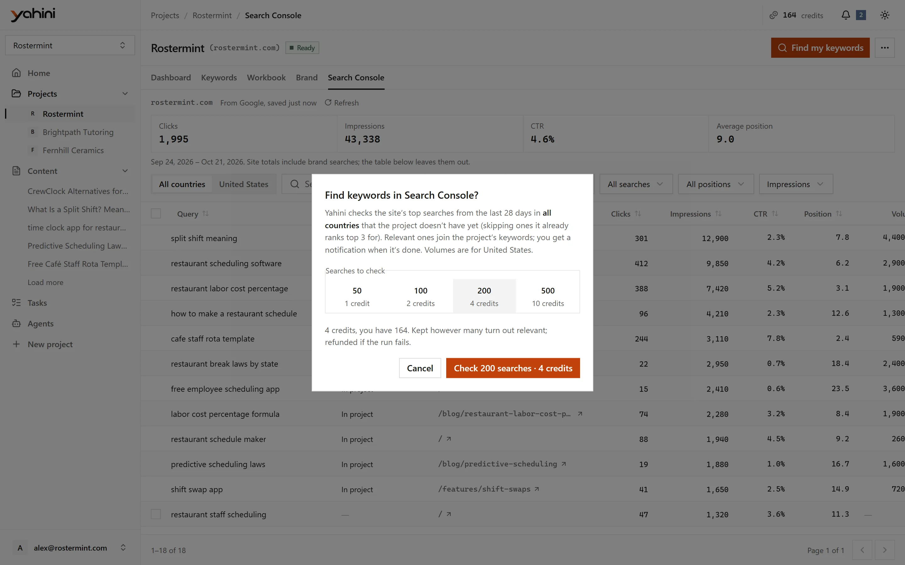 Find my keywords: choose how many searches to check